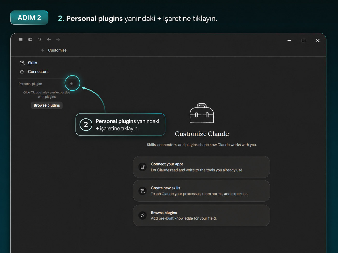 Customize ekranında Personal plugins satırındaki artı işareti