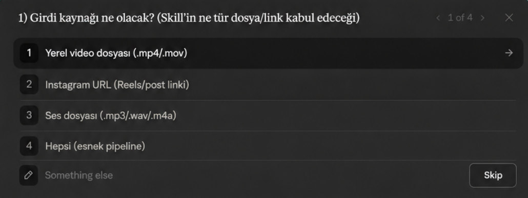 Claude'un girdi kaynağını soran çoktan seçmeli sorusu